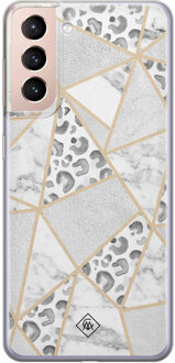 Casimoda Samsung Galaxy S21 siliconen telefoonhoesje - Stone & leopard print Bruin/beige