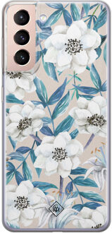 Casimoda Samsung Galaxy S21 siliconen telefoonhoesje - Touch of flowers Blauw