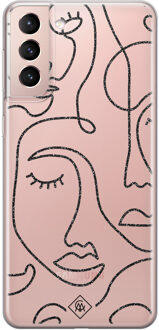 Casimoda Samsung Galaxy S21 transparant hoesje - Abstract faces Zwart