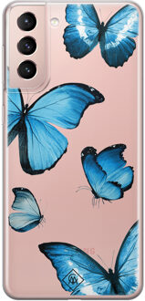 Casimoda Samsung Galaxy S21 transparant hoesje - Vlinders Blauw