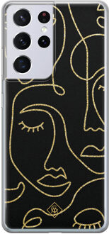 Casimoda Samsung Galaxy S21 Ultra siliconen hoesje - Abstract faces Zwart