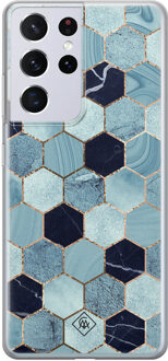 Casimoda Samsung Galaxy S21 Ultra siliconen hoesje - Blue cubes Blauw