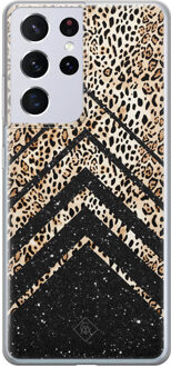 Casimoda Samsung Galaxy S21 Ultra siliconen hoesje - Chevron luipaard Zwart, Bruin/beige