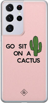Casimoda Samsung Galaxy S21 Ultra siliconen hoesje - Go sit on a cactus Roze
