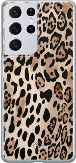 Casimoda Samsung Galaxy S21 Ultra siliconen hoesje - Golden wildcat Bruin/beige