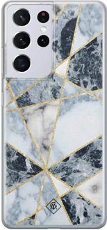 Casimoda Samsung Galaxy S21 Ultra siliconen hoesje - Marmer blauw