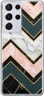 Casimoda Samsung Galaxy S21 Ultra siliconen hoesje - Marmer triangles Multi