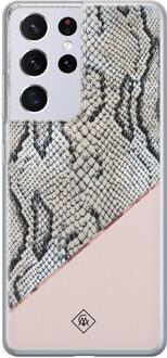 Casimoda Samsung Galaxy S21 Ultra siliconen hoesje - Snake print Roze
