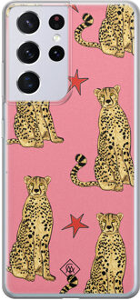 Casimoda Samsung Galaxy S21 Ultra siliconen hoesje - The pink leopard Roze