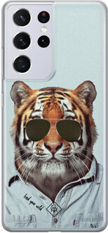 Casimoda Samsung Galaxy S21 Ultra siliconen hoesje - Tijger wild Blauw