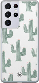 Casimoda Samsung Galaxy S21 Ultra siliconen telefoonhoesje - Cactus print Groen
