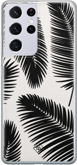 Casimoda Samsung Galaxy S21 Ultra siliconen telefoonhoesje - Palm leaves silhouette Zwart