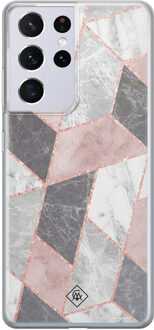 Casimoda Samsung Galaxy S21 Ultra siliconen telefoonhoesje - Stone grid Roze