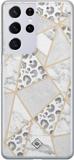 Casimoda Samsung Galaxy S21 Ultra siliconen telefoonhoesje - Stone & leopard print Bruin/beige