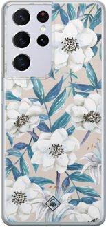 Casimoda Samsung Galaxy S21 Ultra siliconen telefoonhoesje - Touch of flowers Blauw
