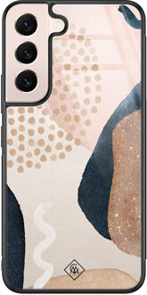 Casimoda Samsung Galaxy S22 glazen hardcase - Abstract dots Bruin/beige
