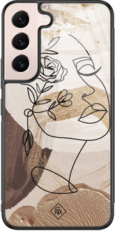 Casimoda Samsung Galaxy S22 glazen hardcase - Abstract gezicht bruin Bruin/beige