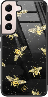 Casimoda Samsung Galaxy S22 glazen hardcase - Bee yourself Zwart, Goudkleurig