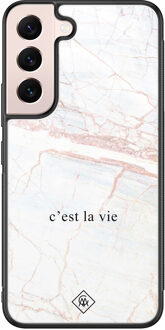 Casimoda Samsung Galaxy S22 glazen hardcase - C'est la vie Bruin/beige
