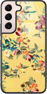 Casimoda Samsung Galaxy S22 glazen hardcase - Florals for days Geel