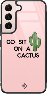 Casimoda Samsung Galaxy S22 glazen hardcase - Go sit on a cactus Roze