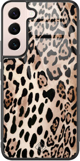Casimoda Samsung Galaxy S22 glazen hardcase - Golden wildcat Bruin/beige
