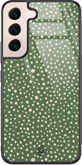 Casimoda Samsung Galaxy S22 glazen hardcase - Green dots Groen