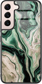 Casimoda Samsung Galaxy S22 glazen hardcase - Green waves Groen