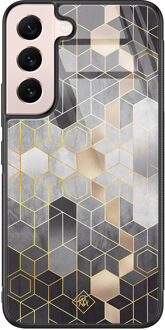 Casimoda Samsung Galaxy S22 glazen hardcase - Grey cubes Grijs/zilverkleurig
