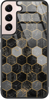 Casimoda Samsung Galaxy S22 glazen hardcase - Hexagons zwart