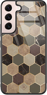 Casimoda Samsung Galaxy S22 glazen hardcase - Kubus bruin groen Bruin/beige, Groen