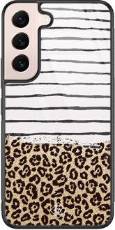 Casimoda Samsung Galaxy S22 glazen hardcase - Leopard lines Bruin/beige
