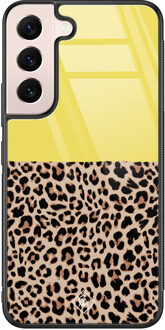 Casimoda Samsung Galaxy S22 glazen hardcase - Luipaard geel