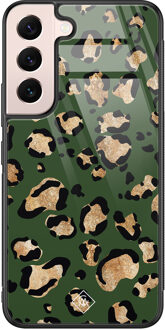 Casimoda Samsung Galaxy S22 glazen hardcase - Luipaard groen