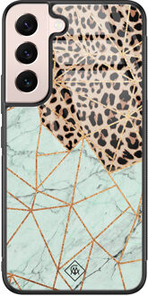 Casimoda Samsung Galaxy S22 glazen hardcase - Luipaard marmer mint Bruin/beige, Blauw