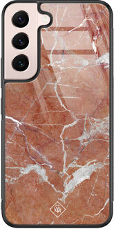 Casimoda Samsung Galaxy S22 glazen hardcase - Marble sunkissed Rood