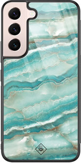 Casimoda Samsung Galaxy S22 glazen hardcase - Marmer azuurblauw