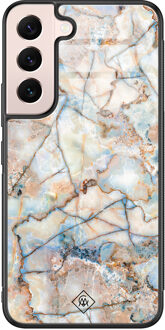Casimoda Samsung Galaxy S22 glazen hardcase - Marmer bruin blauw Bruin/beige, Blauw