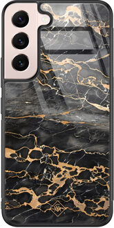 Casimoda Samsung Galaxy S22 glazen hardcase - Marmer grijs brons Grijs/zilverkleurig