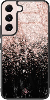 Casimoda Samsung Galaxy S22 glazen hardcase - Marmer twist Zwart, Rosekleurig