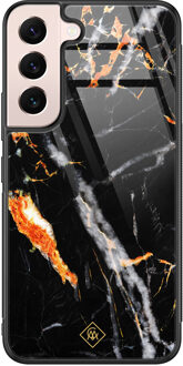 Casimoda Samsung Galaxy S22 glazen hardcase - Marmer zwart oranje