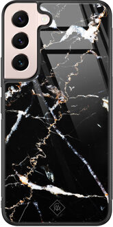 Casimoda Samsung Galaxy S22 glazen hardcase - Marmer zwart