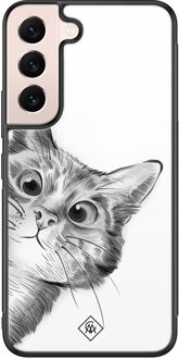 Casimoda Samsung Galaxy S22 glazen hardcase - Peekaboo Wit