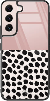 Casimoda Samsung Galaxy S22 glazen hardcase - Pink dots Roze