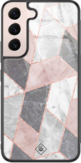 Casimoda Samsung Galaxy S22 glazen hardcase - Stone grid Roze