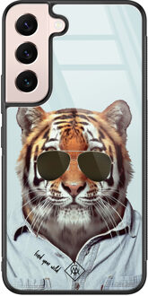 Casimoda Samsung Galaxy S22 glazen hardcase - Tijger wild Blauw