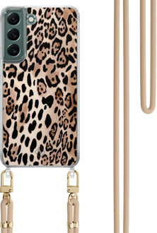 Casimoda Samsung Galaxy S22 hoesje met beige koord - Golden wildcat Bruin/beige