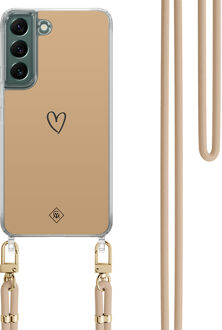 Casimoda Samsung Galaxy S22 hoesje met beige koord - Hart bruin Bruin/beige
