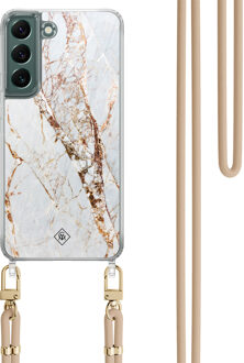 Casimoda Samsung Galaxy S22 hoesje met beige koord - Marmer goud Goudkleurig