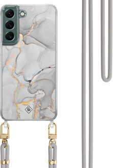 Casimoda Samsung Galaxy S22 hoesje met grijs koord - Marmer grijs Grijs/zilverkleurig